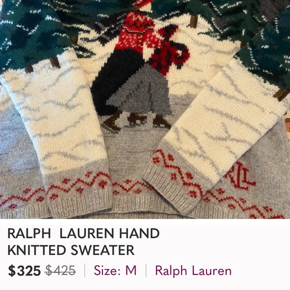 ⛸️🧶🧵🪡RALPH LAUREN HAND KNITTED LAMBSWOOL SWEATER - Picture 7 of 8